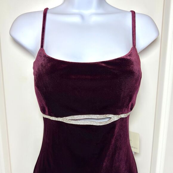 Y2K Whimsigoth Velvet Maxi Dress Size S Burgundy Prom Bling Vamp Fairy Romantic - Picture 4 of 13